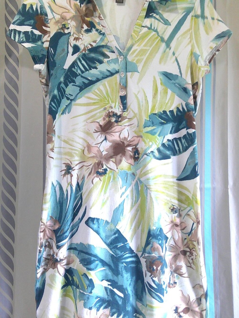 "Tommy Bahama" Soft Modal Blend V-Neck Tropical Henley DRESS Woman Sz S